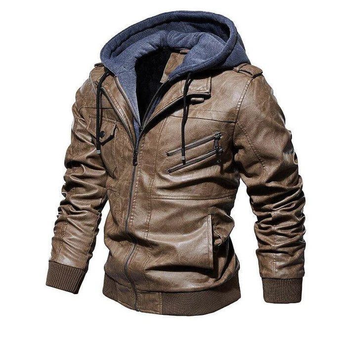 Chaqueta de Hombre de Cuero con Capucha Desmontable – Estilo Auténtico y Versátil