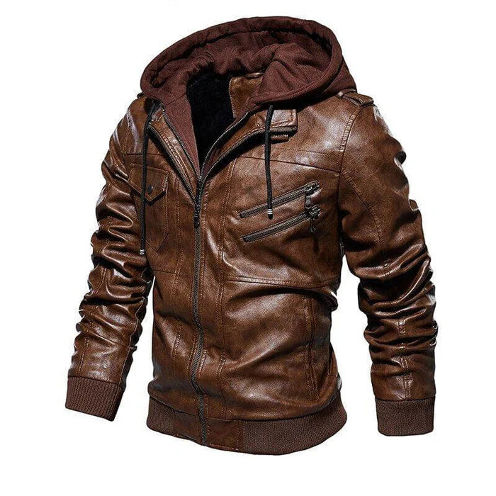Chaqueta de Hombre de Cuero con Capucha Desmontable – Estilo Auténtico y Versátil