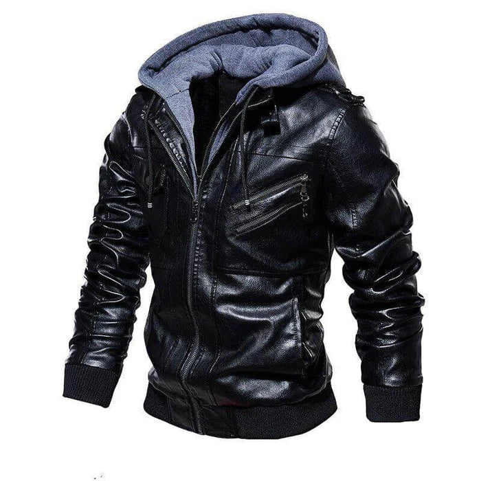 Chaqueta de Hombre de Cuero con Capucha Desmontable – Estilo Auténtico y Versátil